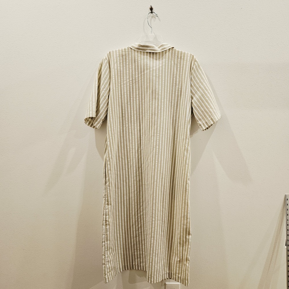 Vintage 90s Andrew Mcmullen White Beige Stripe Sz 12 Cotton Collared Shirt Dress - Picture 2 of 8